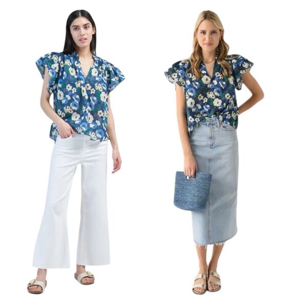 Trovata Birds of Paradise Clover Blouse Rosa Blanca Blue Lux Lightweight Large - Picture 12 of 12